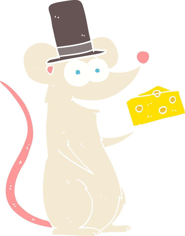 illustration en couleur plate d'une souris de dessin animé avec du fromage vecteur
