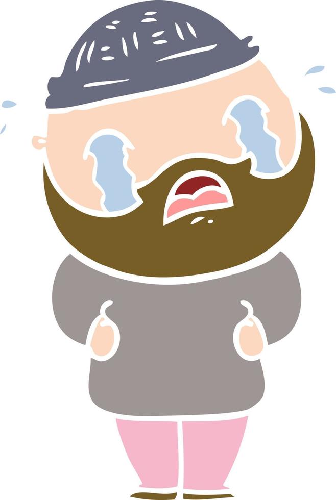 homme barbu de dessin animé de style plat couleur pleurant vecteur