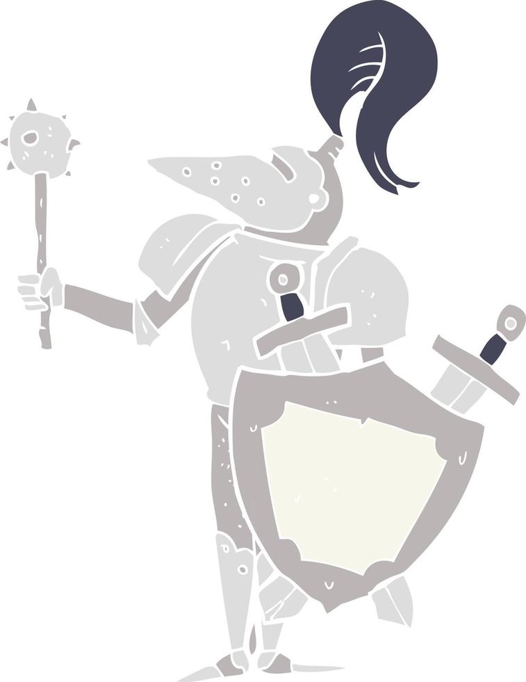 illustration en couleur plate d'un chevalier médiéval de dessin animé avec bouclier vecteur