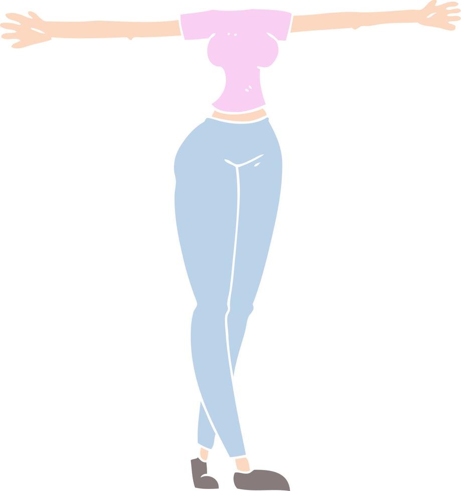 illustration en couleur plate d'un corps féminin de dessin animé avec des bras larges vecteur