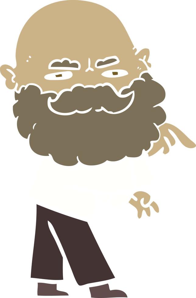 homme de dessin animé de style couleur plat avec barbe fronçant les sourcils et pointant vecteur
