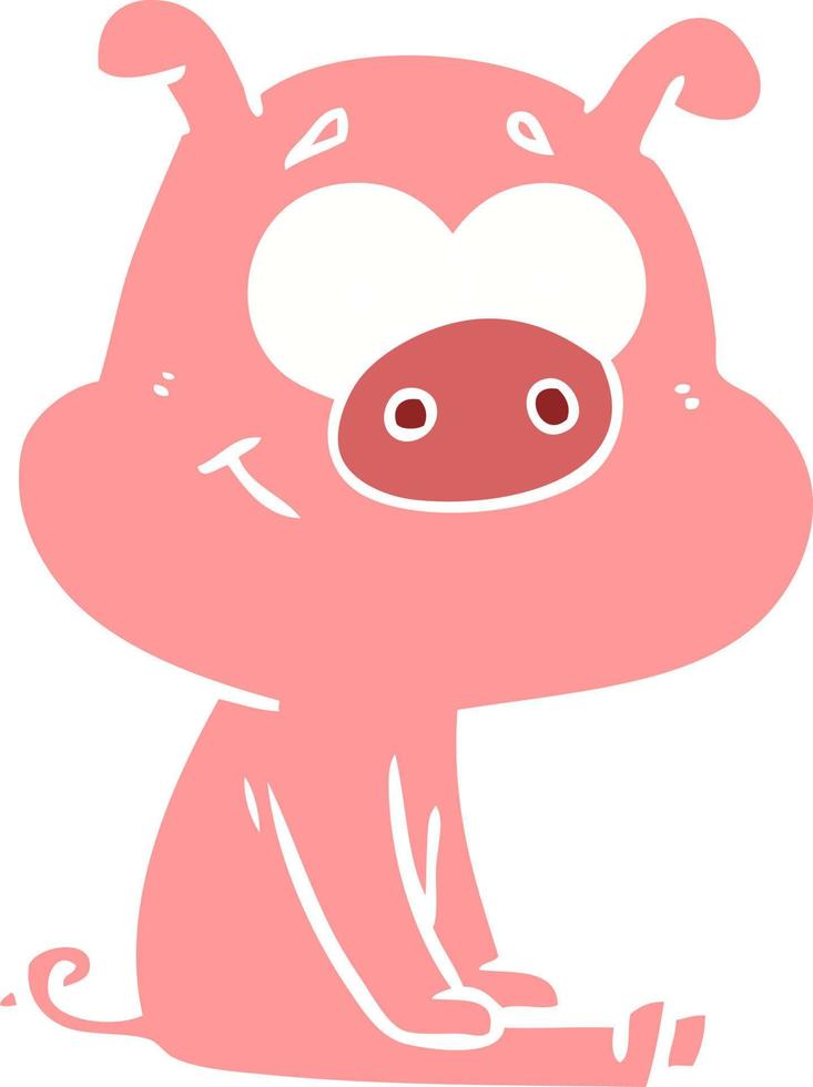 cochon de dessin animé de style plat couleur heureux assis vecteur