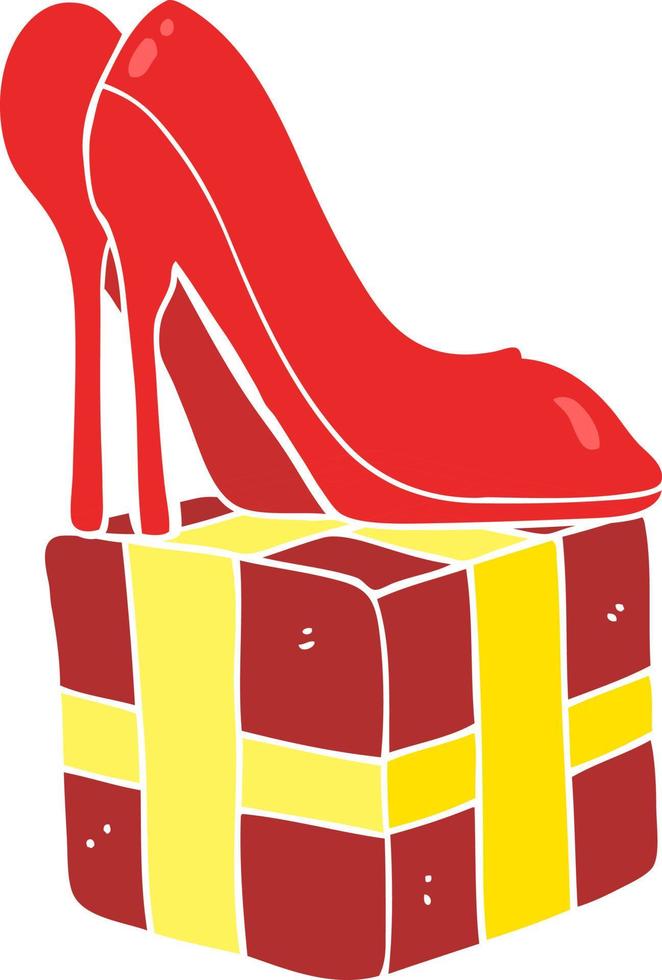 illustration en couleur plate d'un cadeau de chaussures à talons hauts de dessin animé vecteur