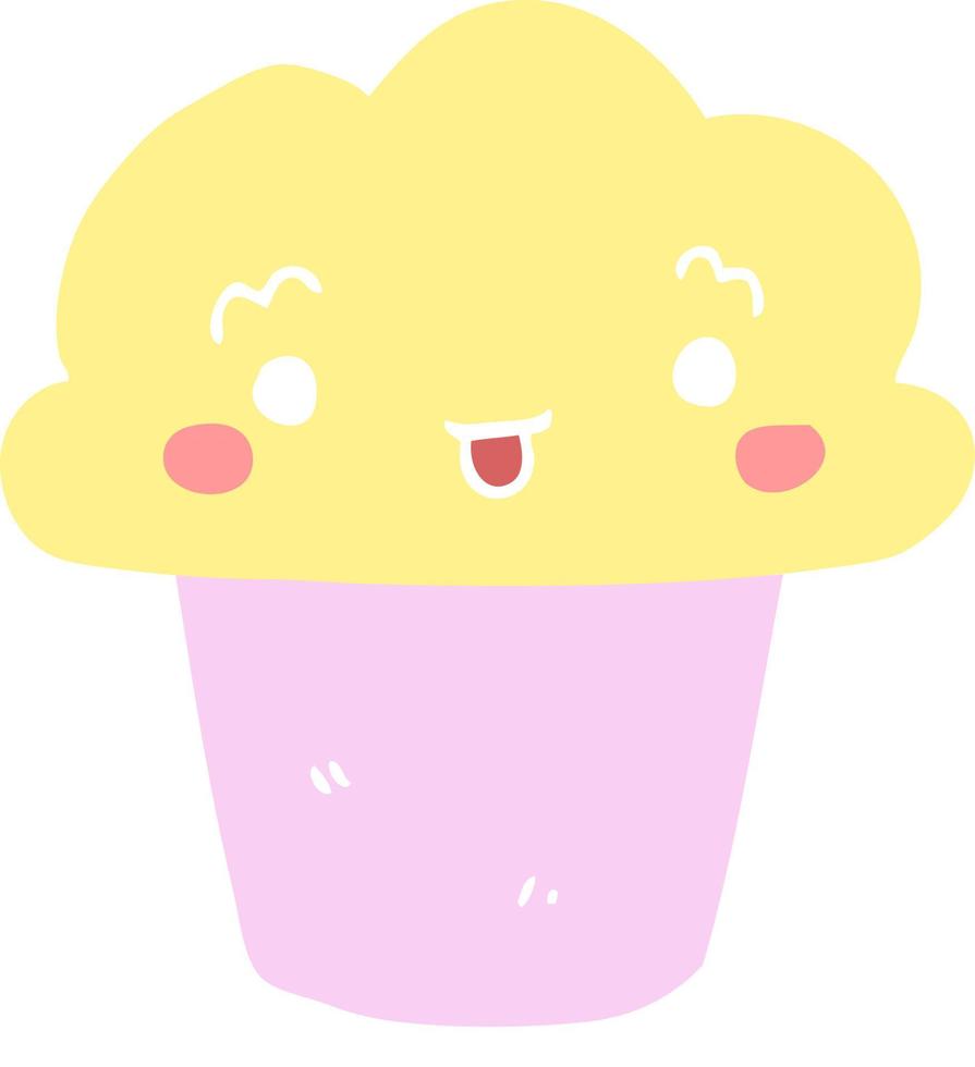 cupcake de dessin animé de style plat couleur avec visage vecteur