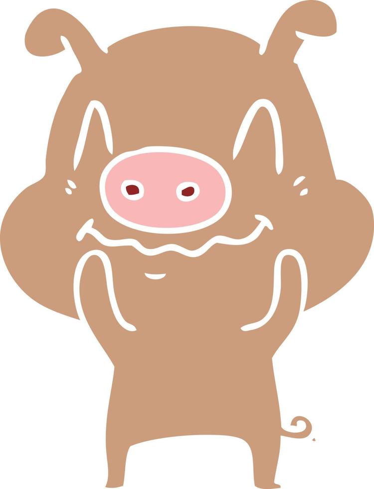 cochon de dessin animé de style plat couleur nerveux vecteur