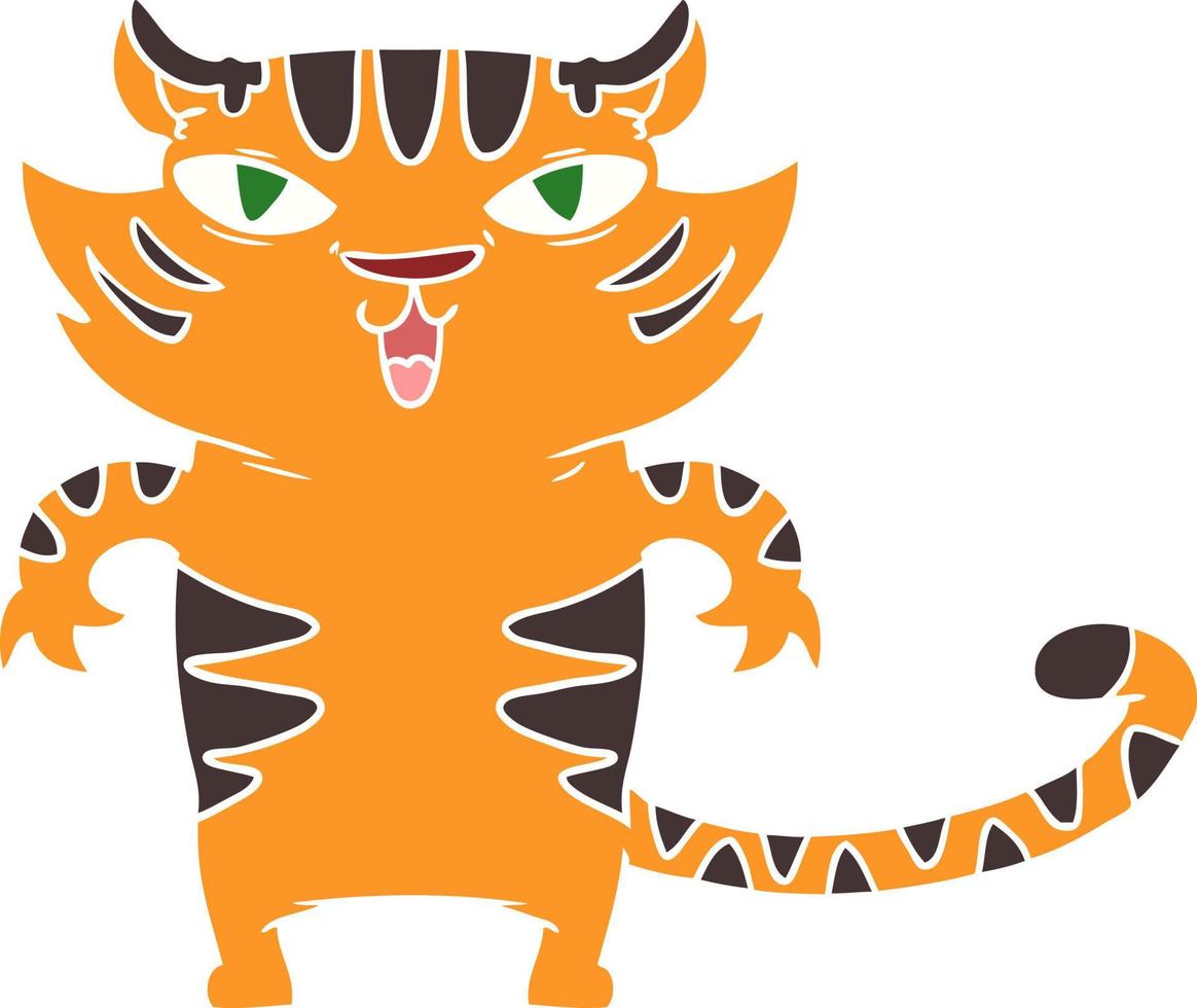 tigre de dessin animé de style plat couleur heureux vecteur