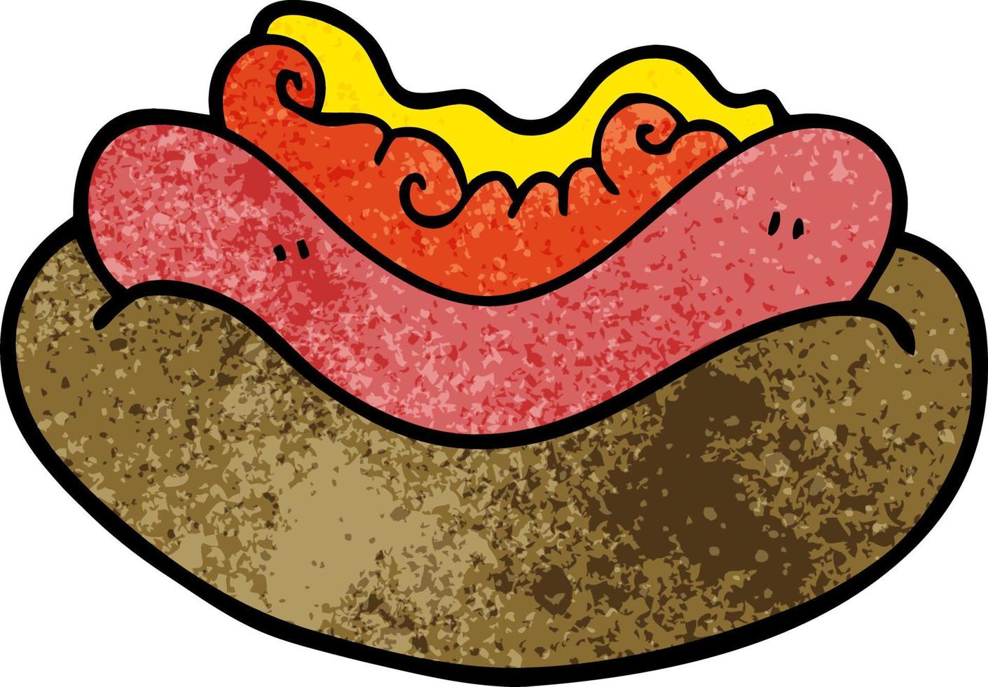 dessin animé doodle hot-dog dans un petit pain vecteur