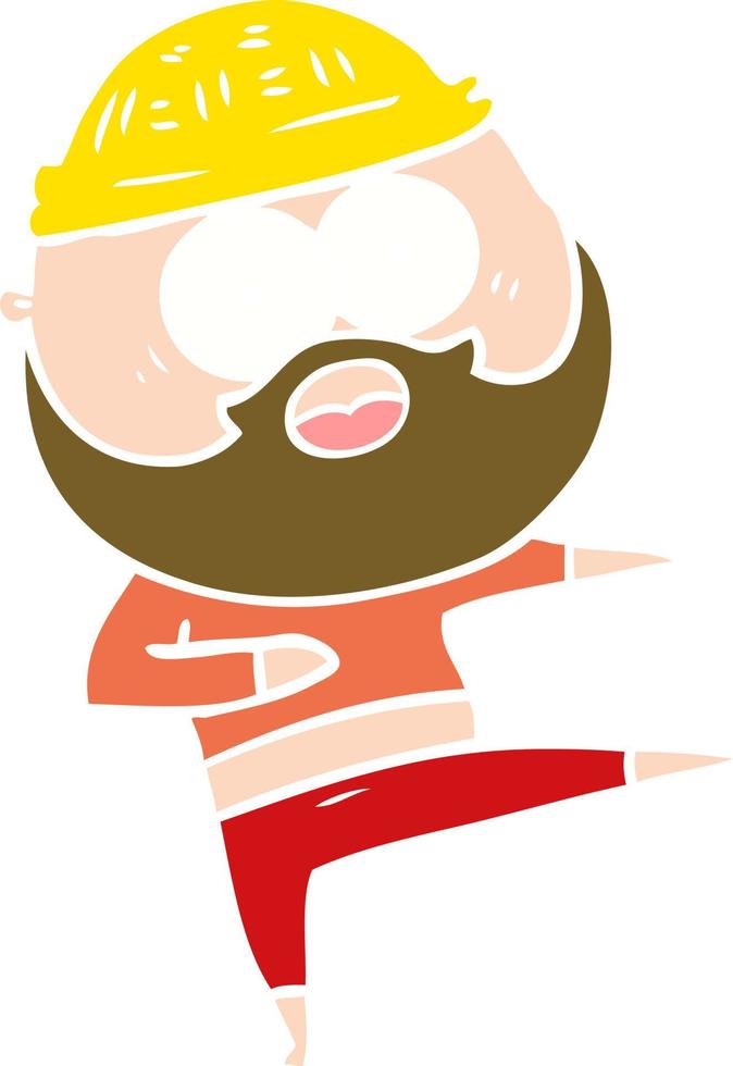 dessin animé de style plat couleur surpris homme barbu dansant vecteur