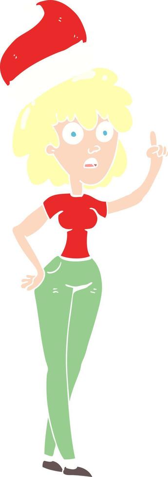 illustration en couleur plate d'une femme de dessin animé portant un bonnet de noel vecteur
