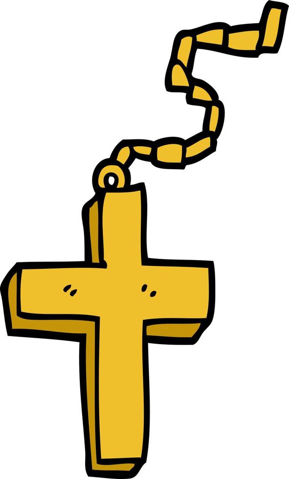 dessin animé doodle crucifix d'or vecteur