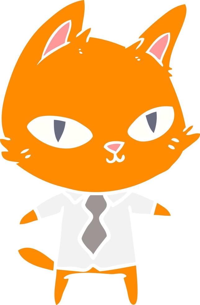 chat de dessin animé de style plat couleur dans les vêtements de bureau vecteur