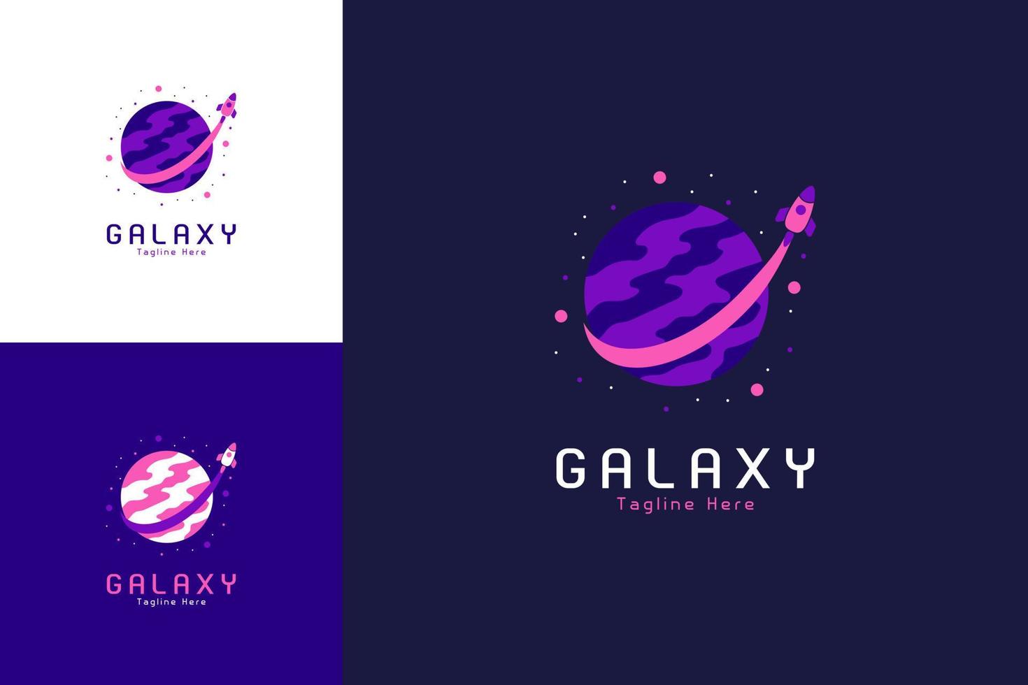 modèle de logo créatif galaxie et fusée vecteur