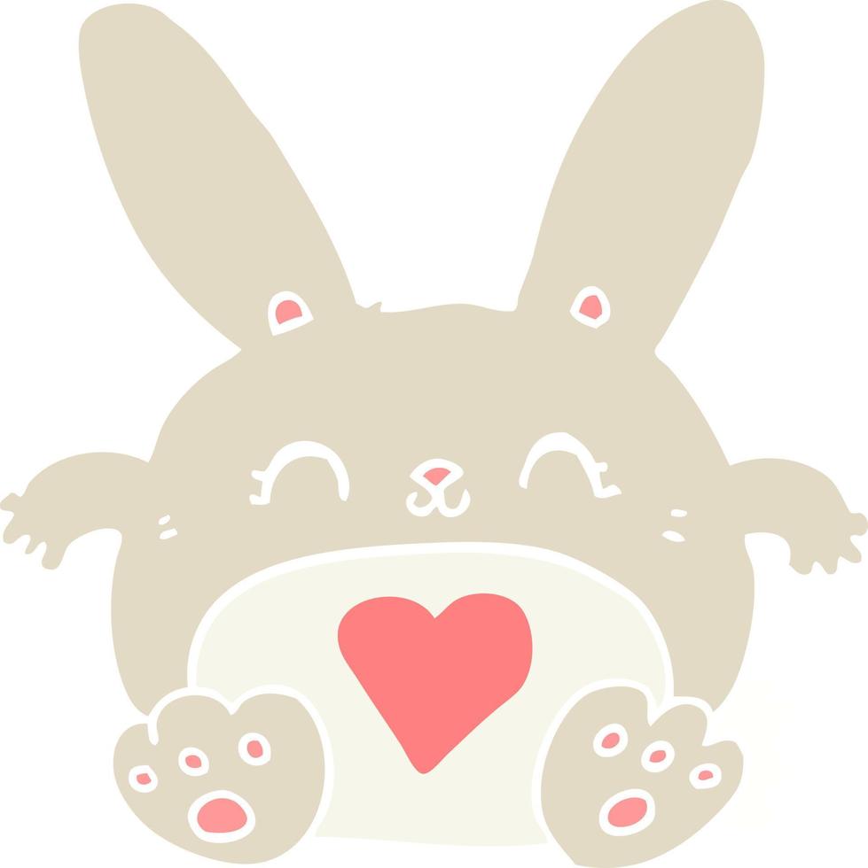 mignon lapin de dessin animé de style plat couleur avec coeur d'amour vecteur