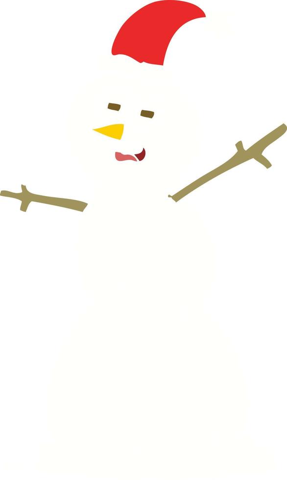illustration en couleur plate d'un bonhomme de neige malheureux de dessin animé vecteur