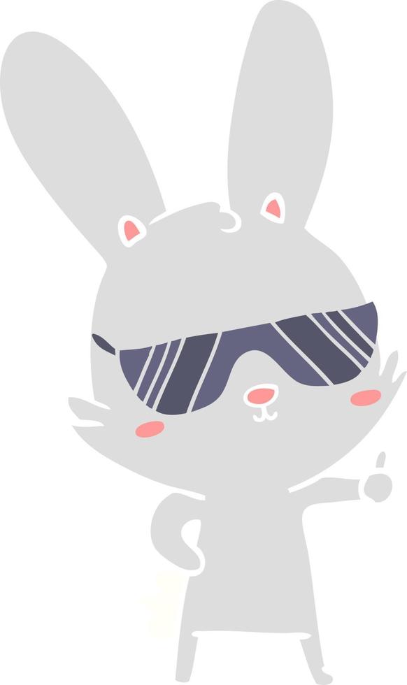 lapin de dessin animé mignon style couleur plat portant des lunettes de soleil vecteur