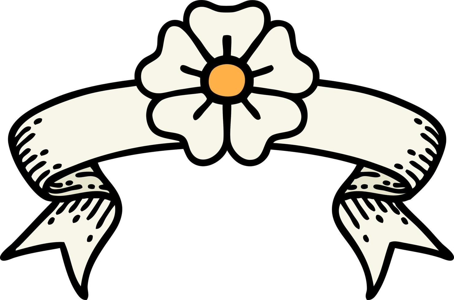tatouage avec bannière d'une fleur vecteur