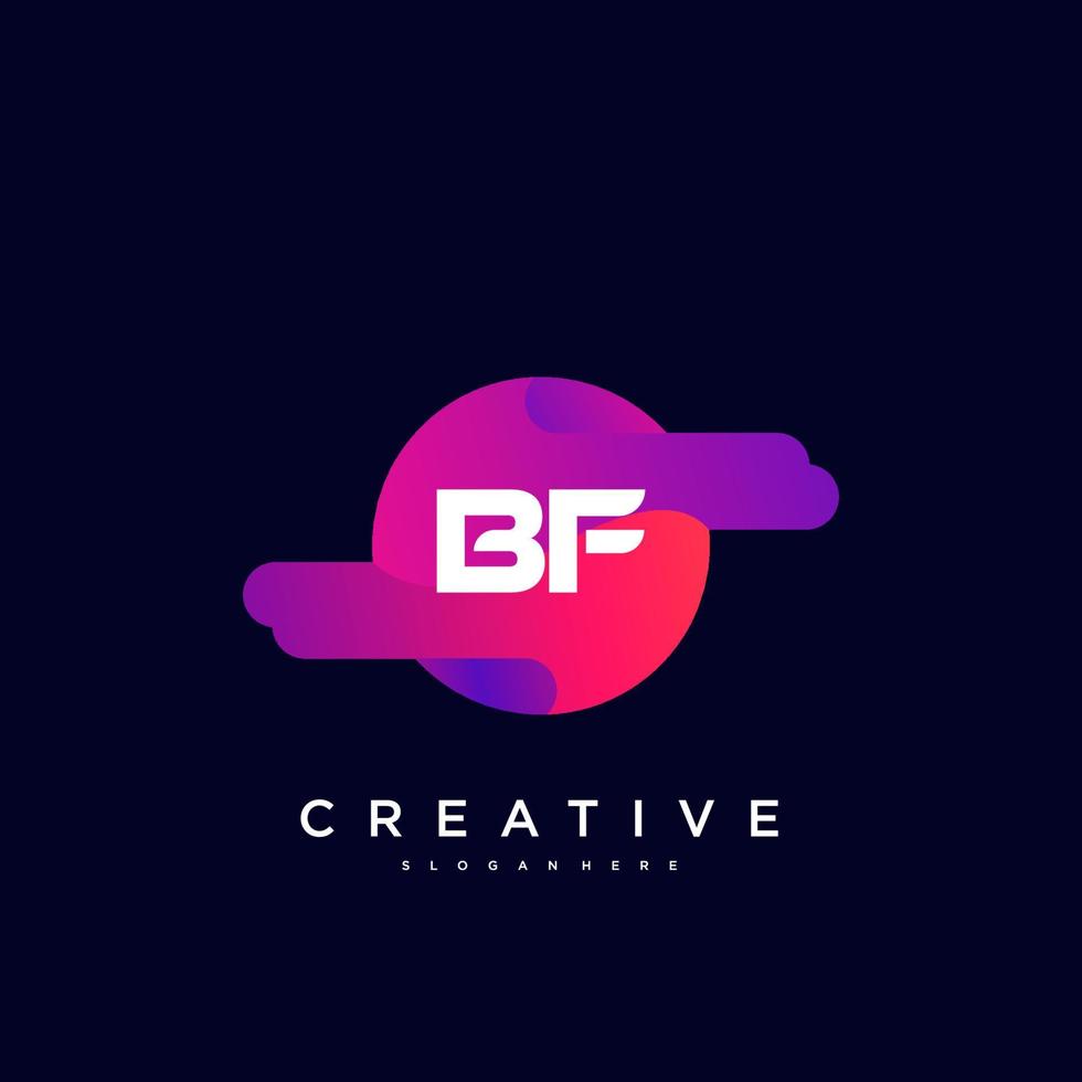 bf lettre initiale logo icône éléments de modèle de conception avec vague colorée vecteur