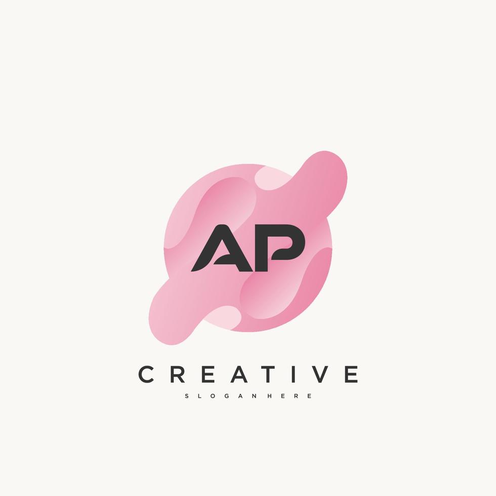 ap lettre initiale logo icône éléments de modèle de conception avec vague colorée vecteur