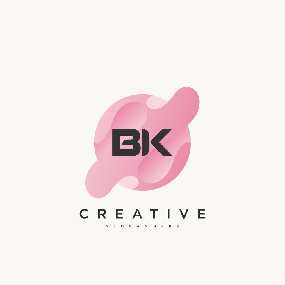 bk lettre initiale logo icône éléments de modèle de conception avec vague colorée vecteur