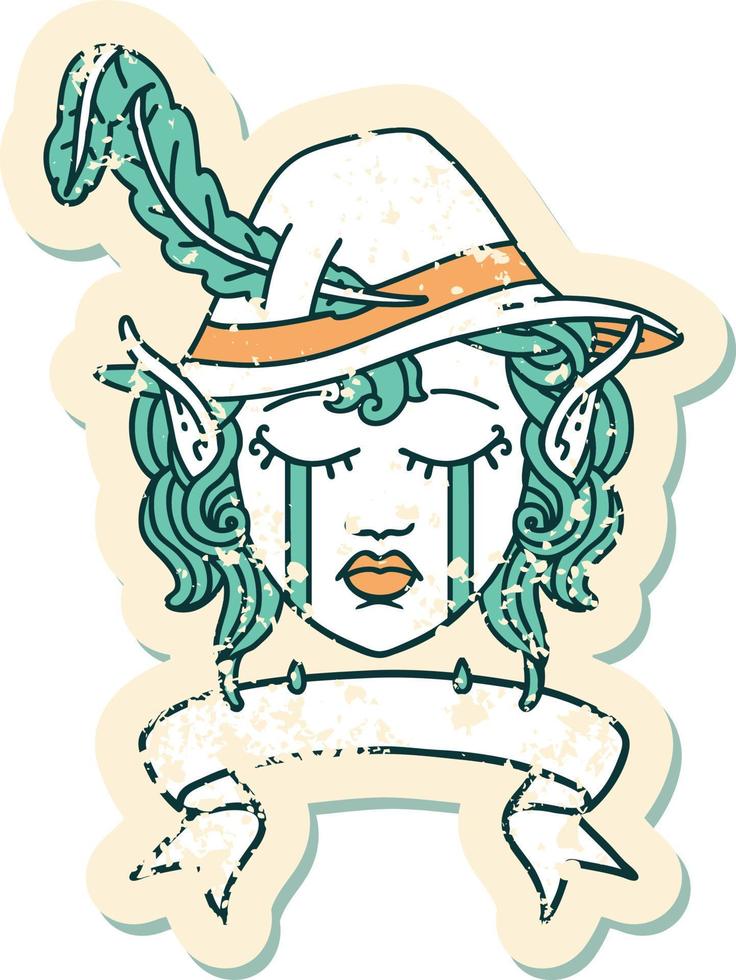 visage de personnage de barde elfe qui pleure avec illustration de bannière vecteur