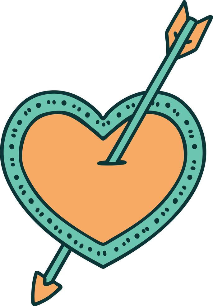 image emblématique de style tatouage d'une flèche et d'un coeur vecteur