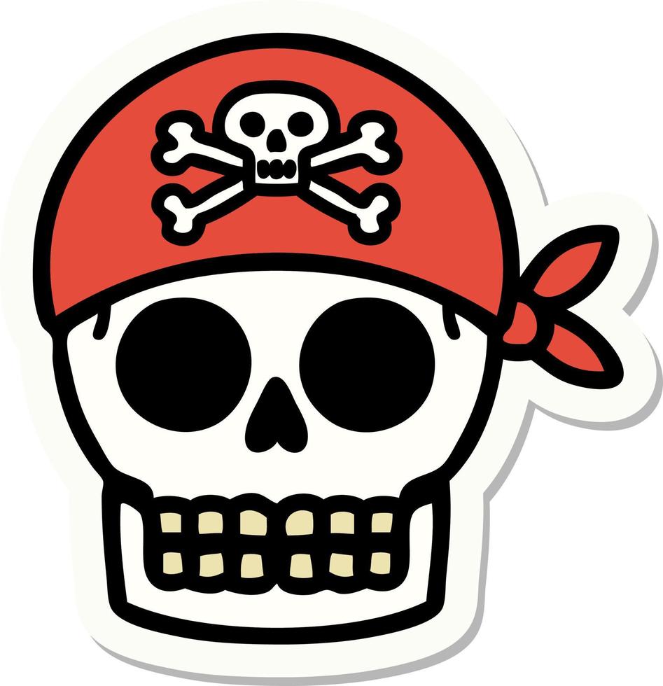 autocollant de tatouage dans le style traditionnel d'un crâne de pirate vecteur