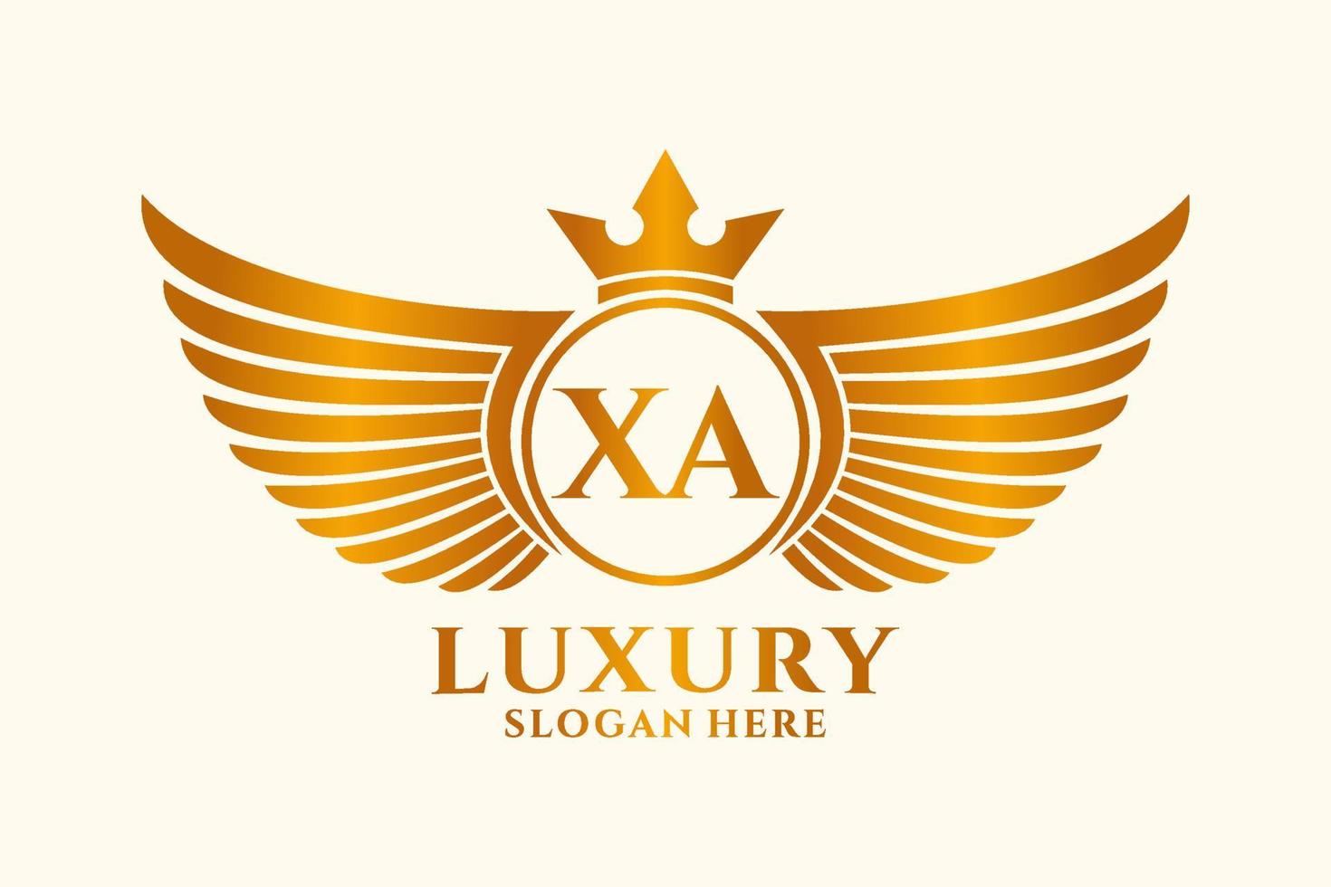lettre d'aile royale de luxe xa crête vecteur de logo couleur or, logo de victoire, logo de crête, logo d'aile, modèle de logo vectoriel.