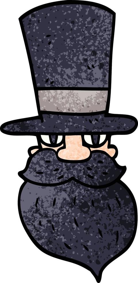 dessin animé doodle homme barbu avec chapeau haut de forme vecteur