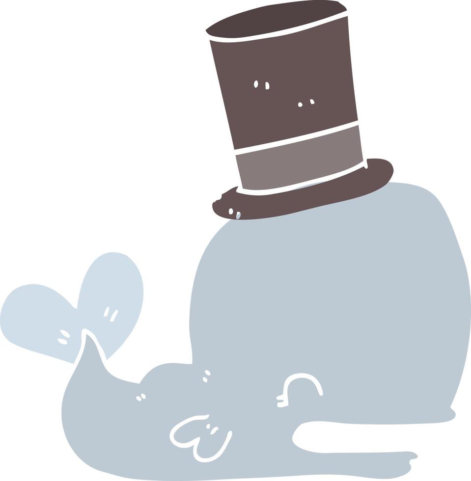baleine de dessin animé de style plat couleur portant un chapeau haut de forme vecteur