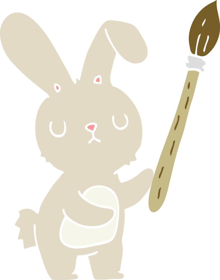 lapin de dessin animé de style plat couleur avec pinceau vecteur