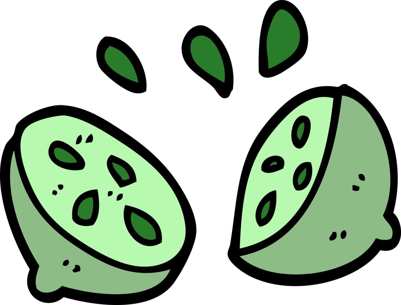 dessin animé doodle d'un citron vert coupé en deux vecteur
