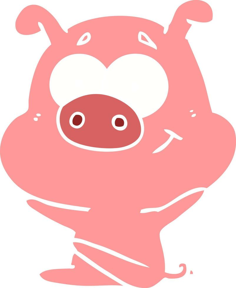 cochon de dessin animé de style plat couleur heureux vecteur