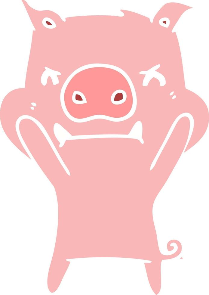 cochon de dessin animé de style couleur plat en colère vecteur
