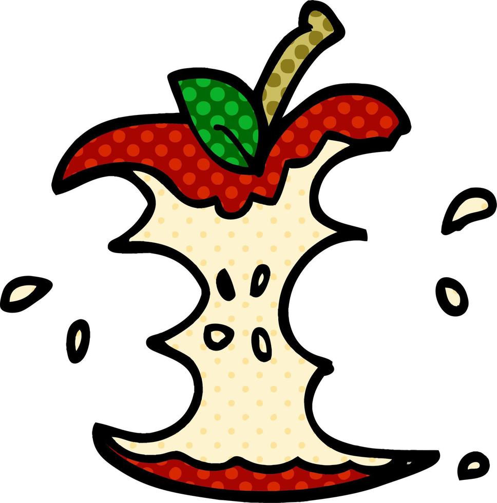 dessin animé doodle pomme mordue juteuse vecteur