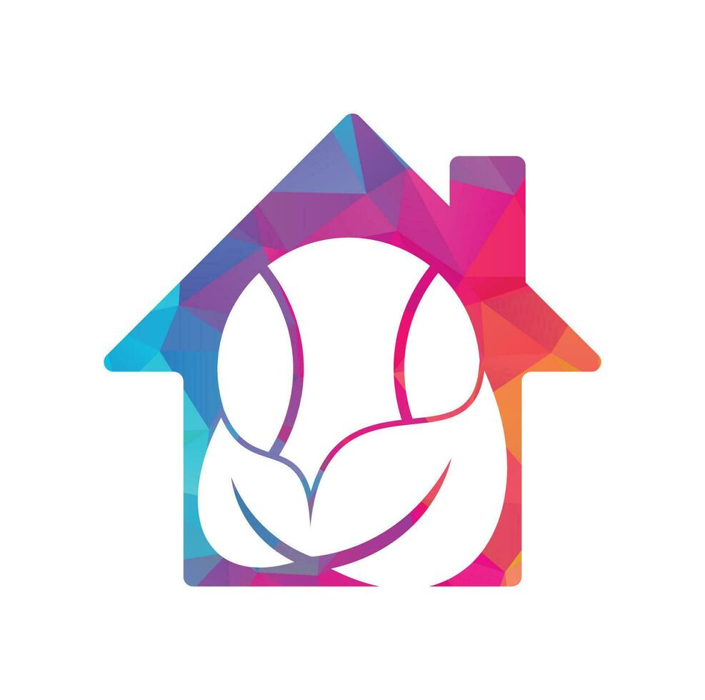 conception de logo vectoriel de concept de forme de maison de feuille de tennis. jeu et symbole ou icône écologique.