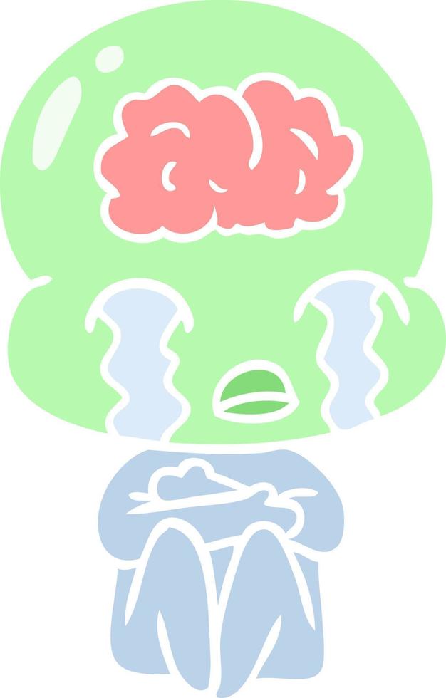 plat couleur style dessin animé gros cerveau extraterrestre pleurer vecteur