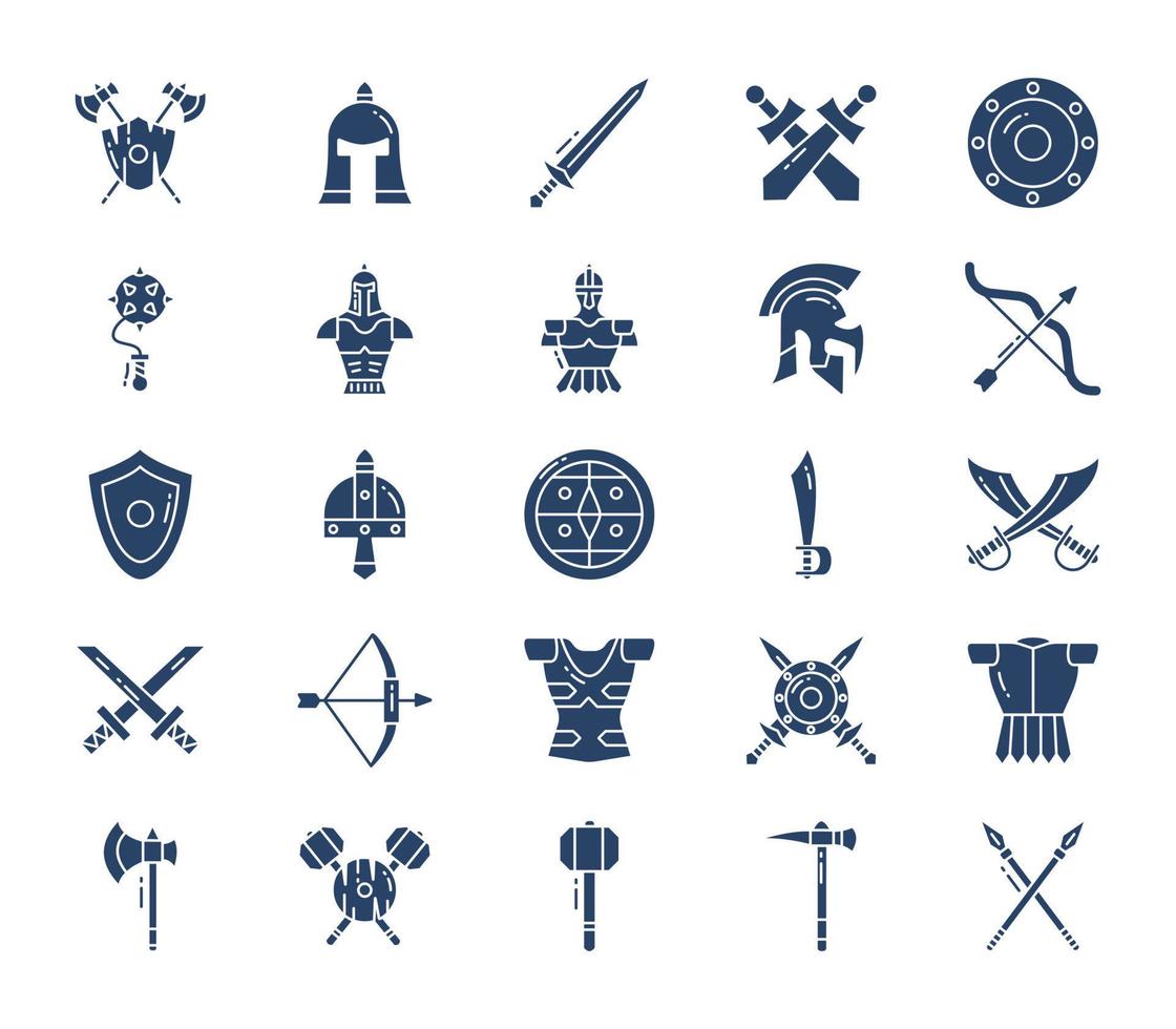 jeu d'icônes d'armes médiévales et anciennes vecteur