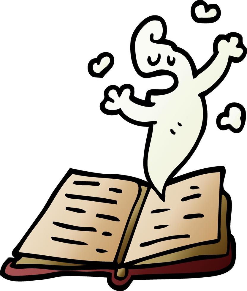 dessin animé doodle livre de sorts avec fantôme vecteur