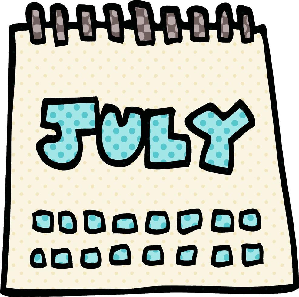 calendrier de doodle de dessin animé montrant le mois de juillet vecteur