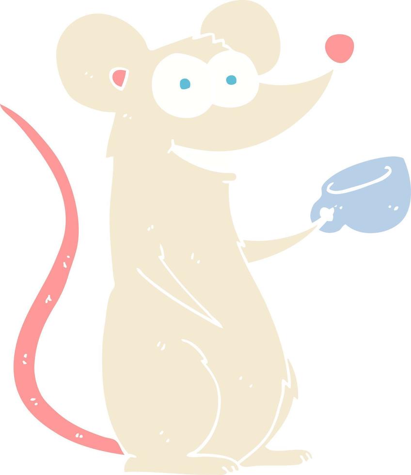 illustration en couleur plate d'une souris de dessin animé avec une tasse de thé vecteur