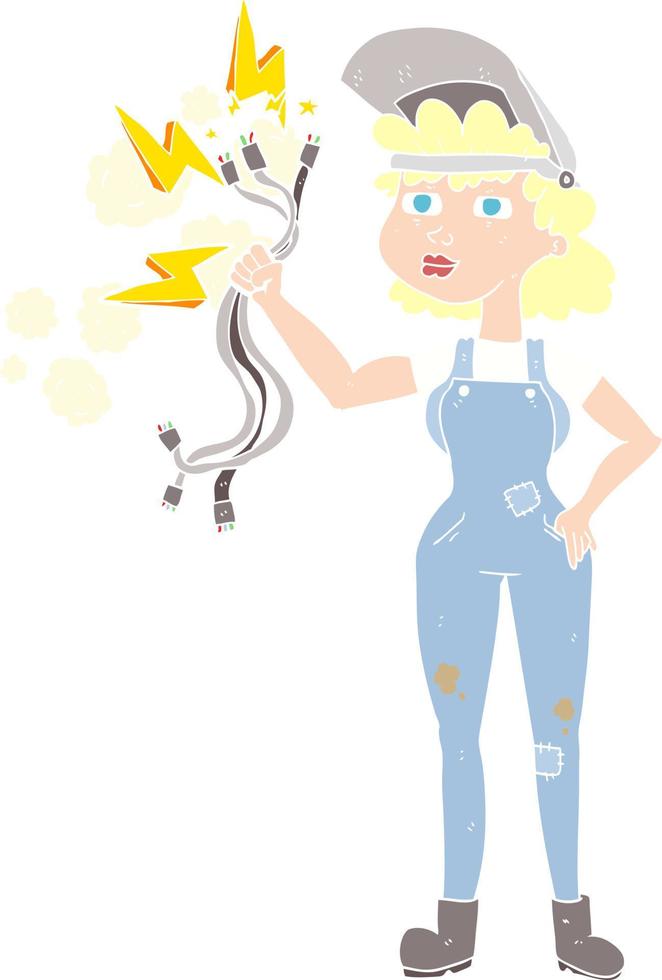illustration en couleur plate d'une femme électricienne de dessin animé vecteur