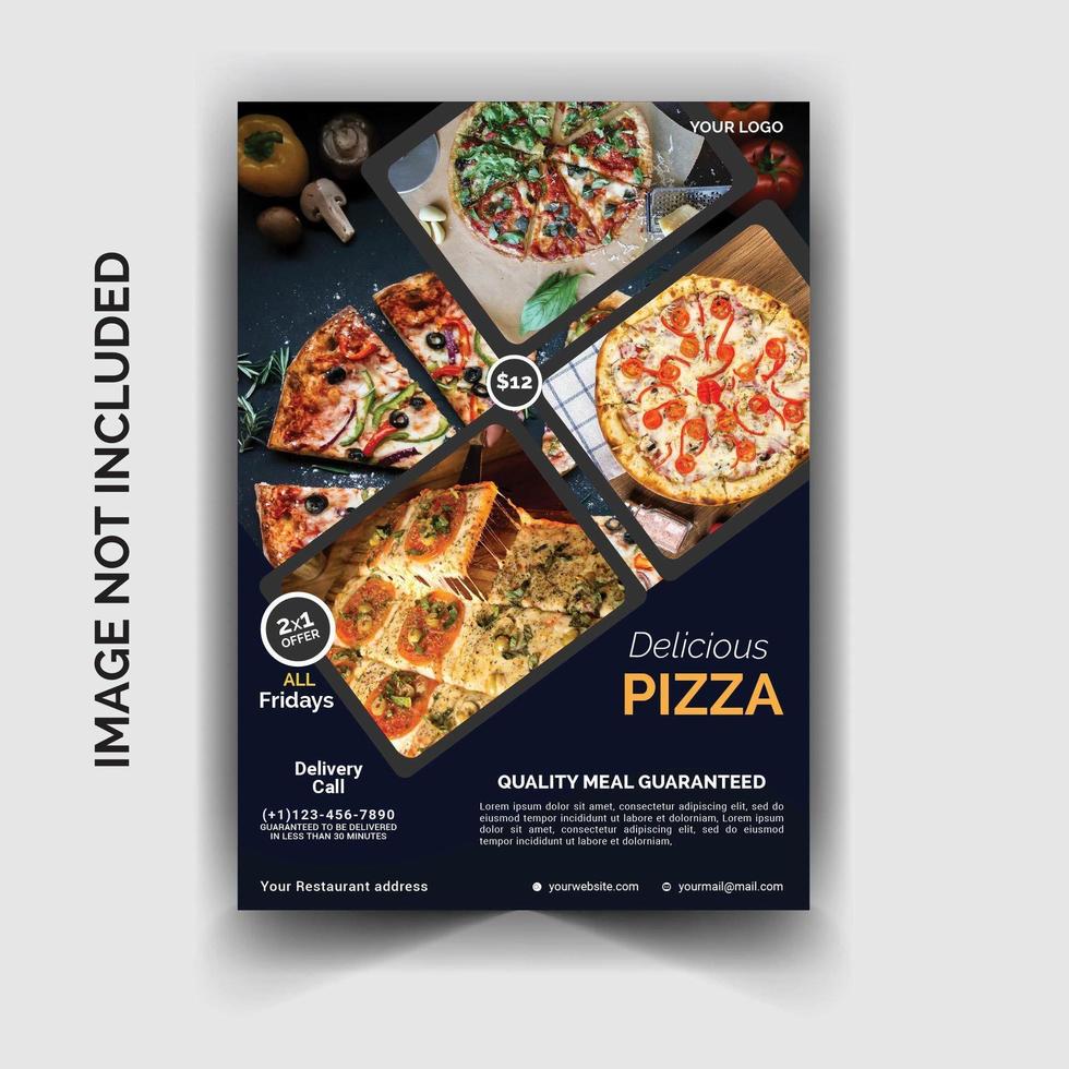 modèle de flyer de restaurant de pizza bleue vecteur