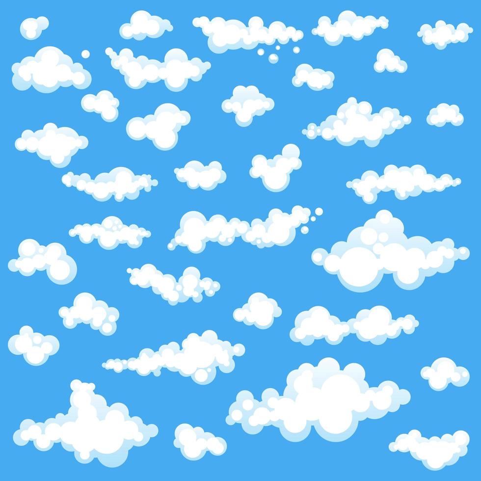 ensemble de nuages blancs sur bleu vecteur