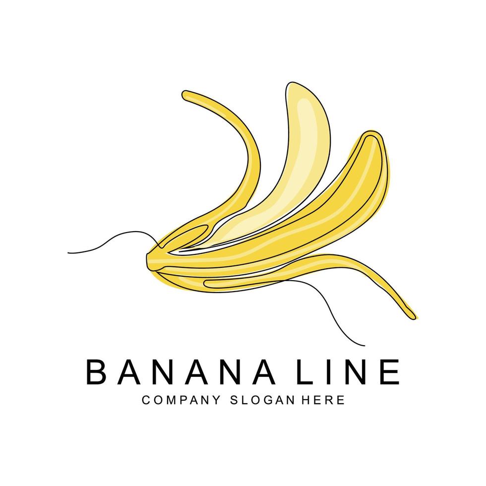 création de logo de banane, vecteur de fruits avec style d'art en ligne, illustration de papier peint de marque de produit