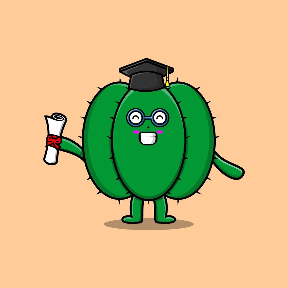 étudiant de cactus de dessin animé mignon le jour de la remise des diplômes vecteur