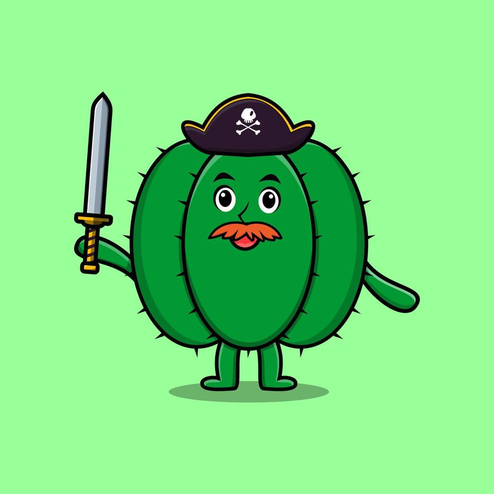 pirate de cactus de dessin animé avec chapeau et tenant une épée vecteur