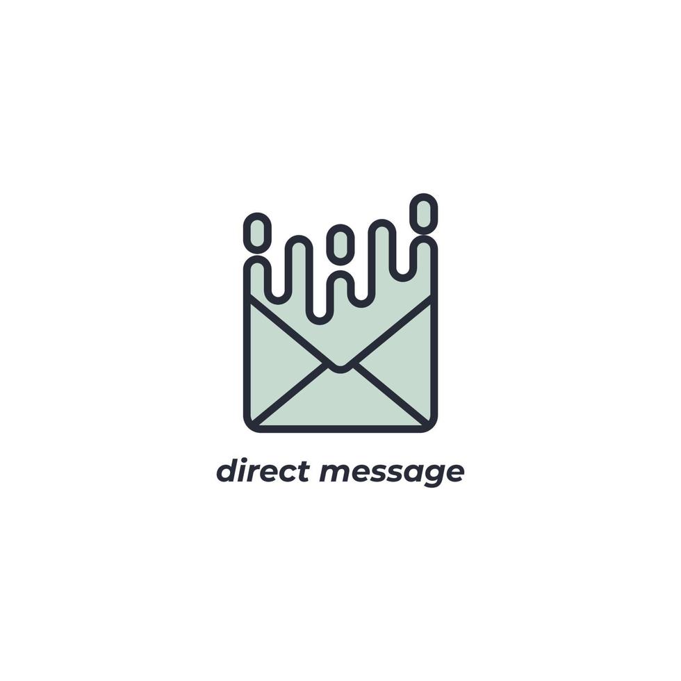 Le signe vectoriel du symbole de message direct est isolé sur un fond blanc. couleur de l'icône modifiable.