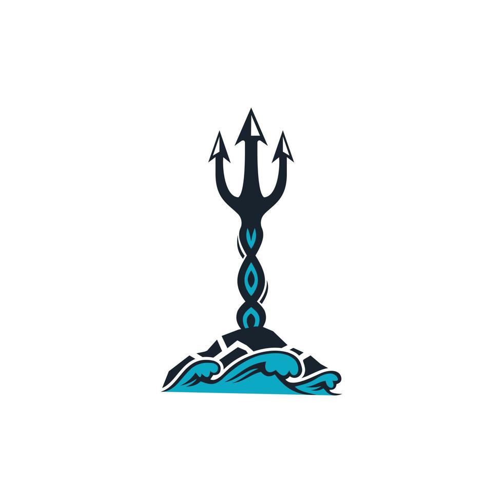 logo d'illustration d'arme océan vague trident vecteur