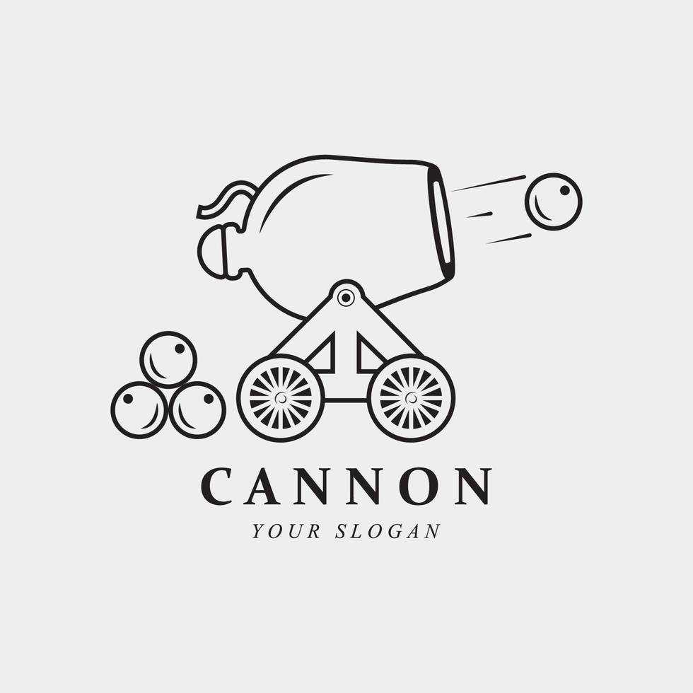 canon créatif, boulet de canon et logo vintage d'artillerie avec modèle de slogan vecteur