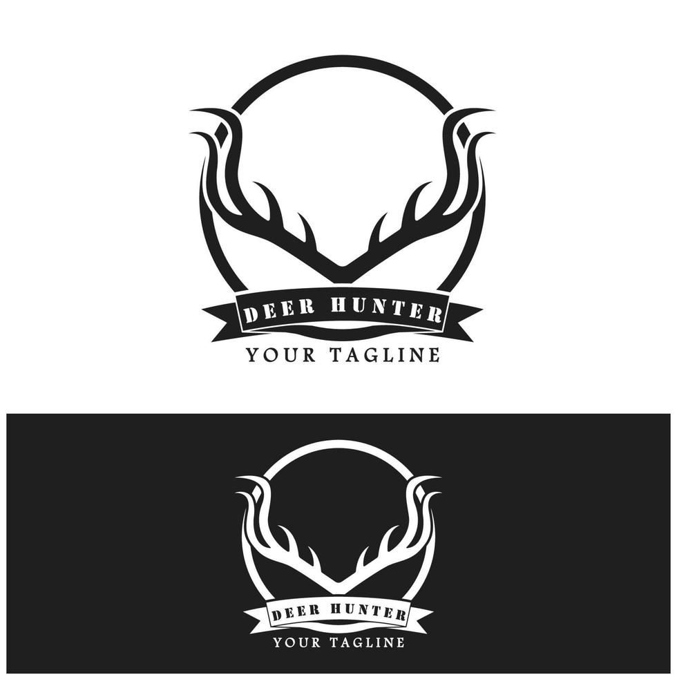 hunter deer antler logo vector illustration design avec modèle de slogan